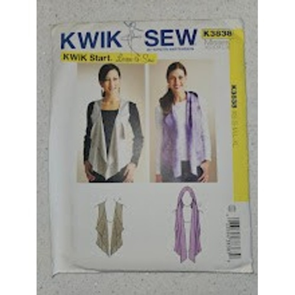 Kwik Sew K3838 Misses Vests Sewing Pattern Draped Open Front Hooded XS-XL